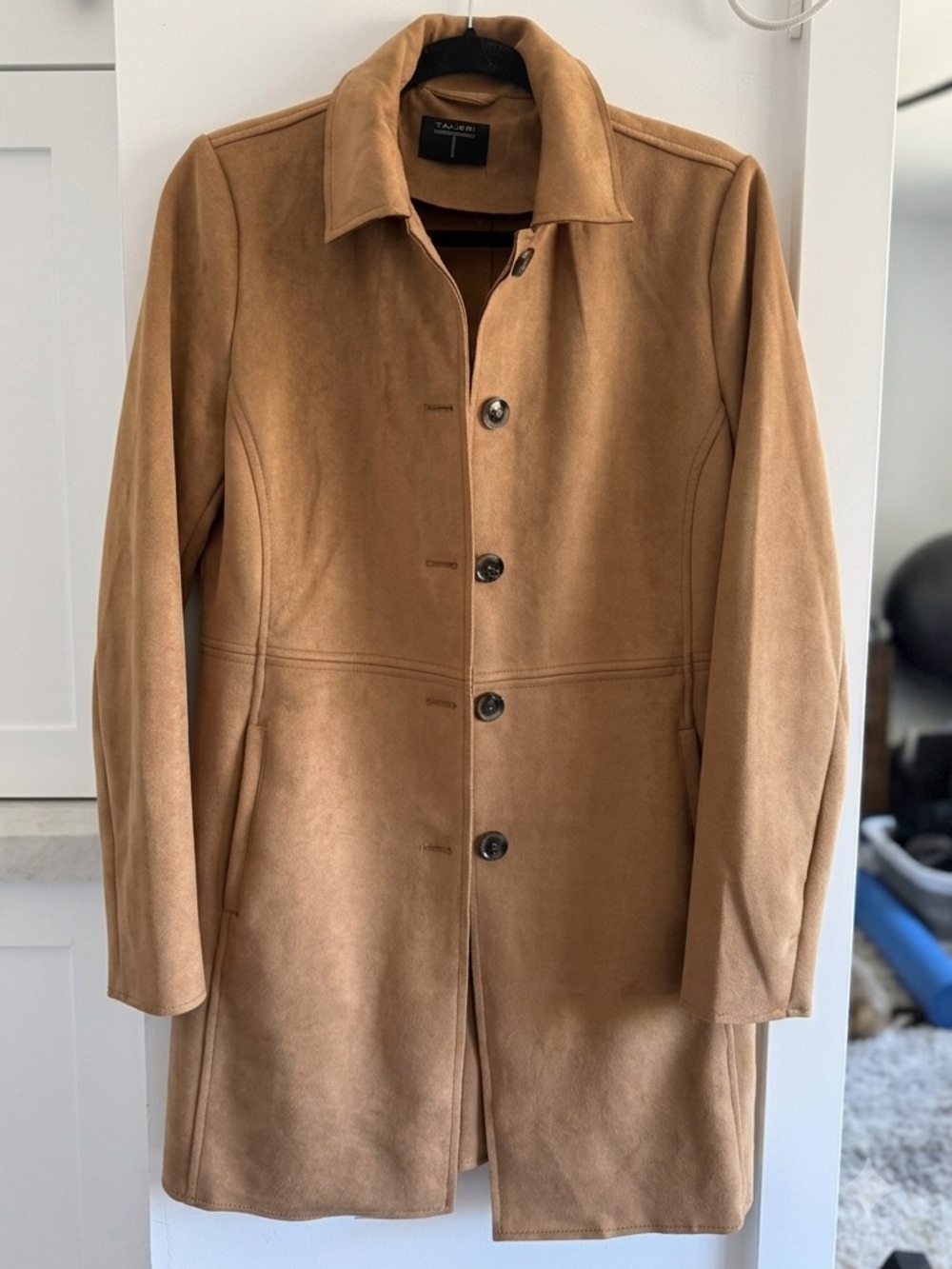 Camel Suede Button-Front Coat